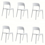KIT 6 SILLAS DE POLIPROPILENO COCINA BAR RESTAURANTE SILLA INTERIOR EXTERIOR BLANCO 498