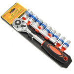 KIT SERIE 11 PIEZAS LLAVE DE CARRACA REVERSIBLE 1/2 CON JUEGO DE VASOS HEXAGONALES CR-V