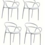 KIT 4 SILLAS POLIPROPILENO SILLA DE BAR RESTAURANTE INTERIOR EXTERIOR JARDÍN BLANCO 450