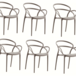 KIT 6 SILLAS POLIPROPILENO BAR SILLA RESTAURANTE JARDÍN INTERIOR EXTERIOR GRIS PALOMA