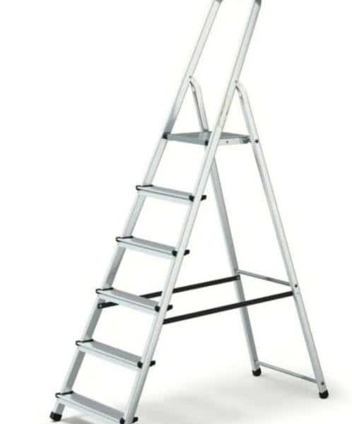 ESCALERA DOMÉSTICA PLEGABLE LIGERA DE ALUMINIO 6 PELDAÑOS H 191cm 125 KG AHORRO DE ESPACIO 007DR