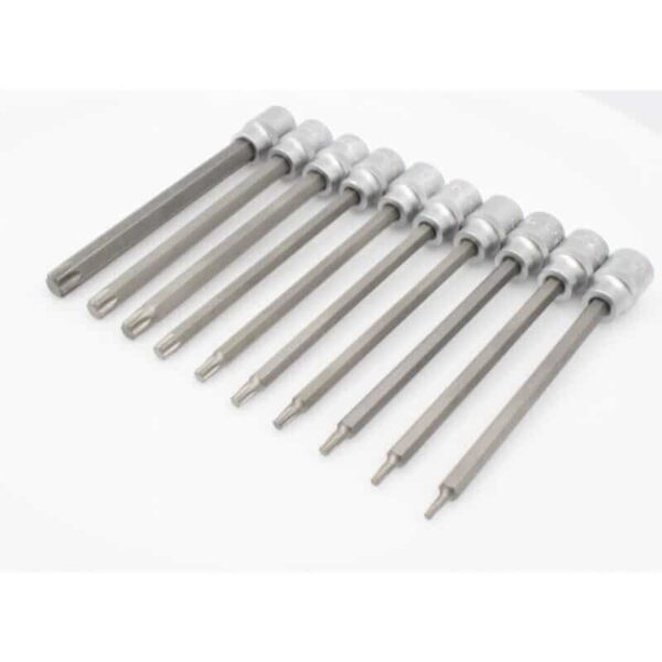 LLAVES DE TUBO TORX LARGAS 10 piezas 140 MM 3/8" LLAVES DE VASO DE ACERO CR-V T10 T55 038s