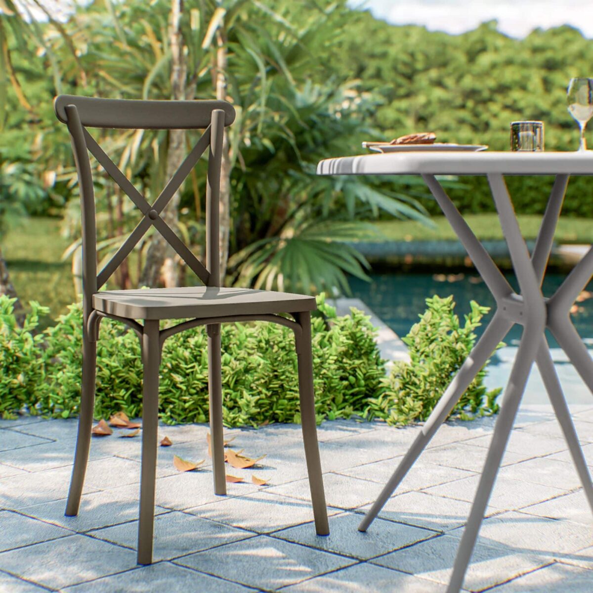 18159 SILLA DE POLIPROPILENO BAR RESTAURANTE SILLAS DE COCINA INTERIOR EXTERIOR GRIS PALOMA 443 cruz