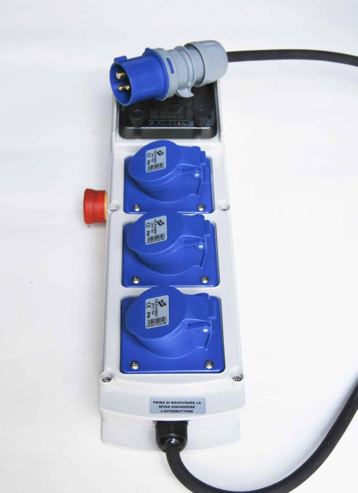 CUADRO ELÉCTRICO MONOFÁSICO PARA OBRA 3 TOMAS DE CORRIENTE CERTIFICACIÓN 16A PULSADOR DE EMERGENCIA 011P