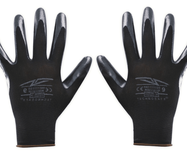 12 PARES DE GUANTES DE TRABAJO RECUBIERTOS DE NYLON NITRILO PAR GUANTE NEGRO 02BB TALLA 10