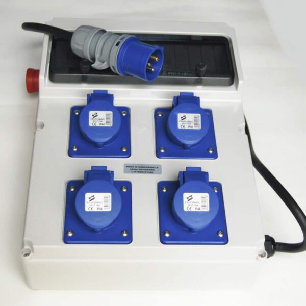 CUADRO ELÉCTRICO PARA LA DISTRIBUCIÓN EN OBRA 4 ENCHUFES CERTIFICACIÓN PULSADOR DE EMERGENCIA 16A PO-FRI108P