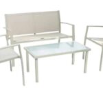 JUEGO 4 PIEZAS SALA DE ESTAR JARDÍN EXTERIOR ZONA DE ESTAR SOFÁ SOFÁ SILLONES MESA DE CENTRO GRIS PALOMA