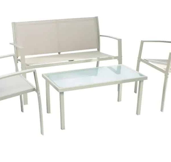 JUEGO 4 PIEZAS SALA DE ESTAR JARDÍN EXTERIOR ZONA DE ESTAR SOFÁ SOFÁ SILLONES MESA DE CENTRO GRIS PALOMA