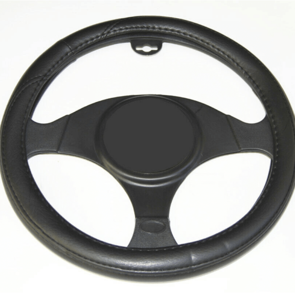 FUNDA DE VOLANTE UNIVERSAL DE COCHE FUNDA DE VOLANTE 37 39 CM IMITACIÓN CUERO NEGRO 465