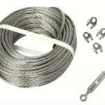 CUERDA COMERCIAL + ABRAZADERA TENSORA CABRESTANTE DE GANCHO DE OJO DE ACERO 5MM 10MT