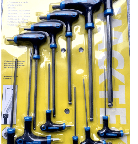 JUEGO DE LLAVES EN T HEXAGONALES CROMO VANADIO CROMO PUNTA DE BOLA 11 piezas WK1008