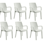 KIT 6 SILLAS DE POLIPROPILENO BAR RESTAURANTE INTERIOR EXTERIOR IMITACIÓN RATÁN BLANCO DFN