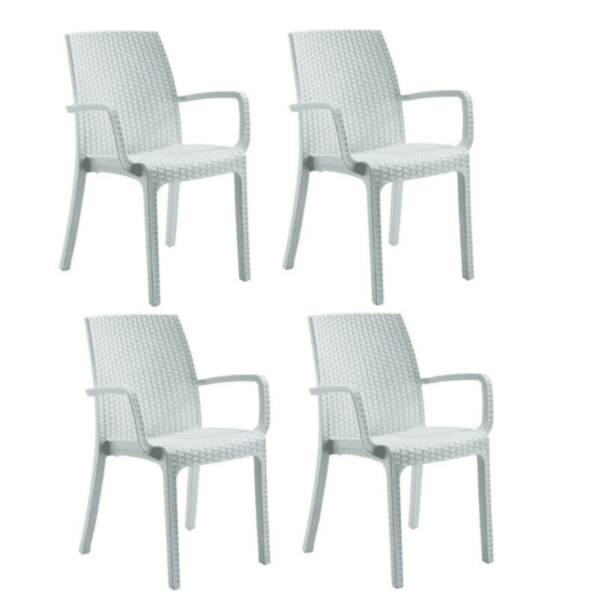 KIT 4 SILLAS POLIPROPILENO BAR RESTAURANTE INTERIOR EXTERIOR IMITACIÓN RATÁN BLANCO DFN