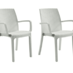 KIT 2 SILLAS DE POLIPROPILENO BAR RESTAURANTE INTERIOR EXTERIOR IMITACIÓN RATÁN BLANCO DFN