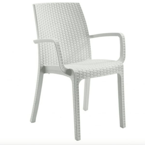 SILLÓN DE POLIPROPILENO SILLA COCINA BAR RESTAURANTE INTERIOR EXTERIOR APILABLE IMITACIÓN RATÁN BLANCO DFN