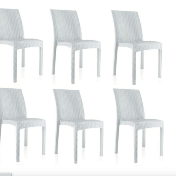 KIT 6 SILLAS DE POLIPROPILENO BAR RESTAURANTE INTERIOR EXTERIOR IMITACIÓN RATÁN SL BLANCO