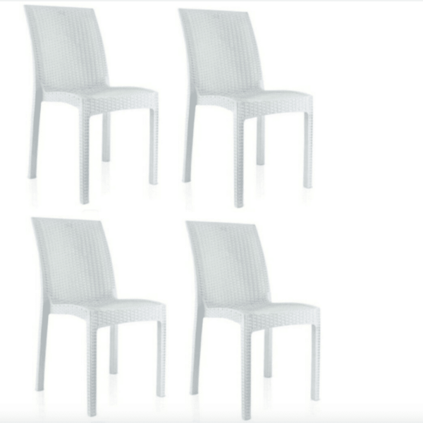 KIT 4 SILLAS POLIPROPILENO BAR RESTAURANTE INTERIOR EXTERIOR IMITACIÓN RATÁN SL BLANCO