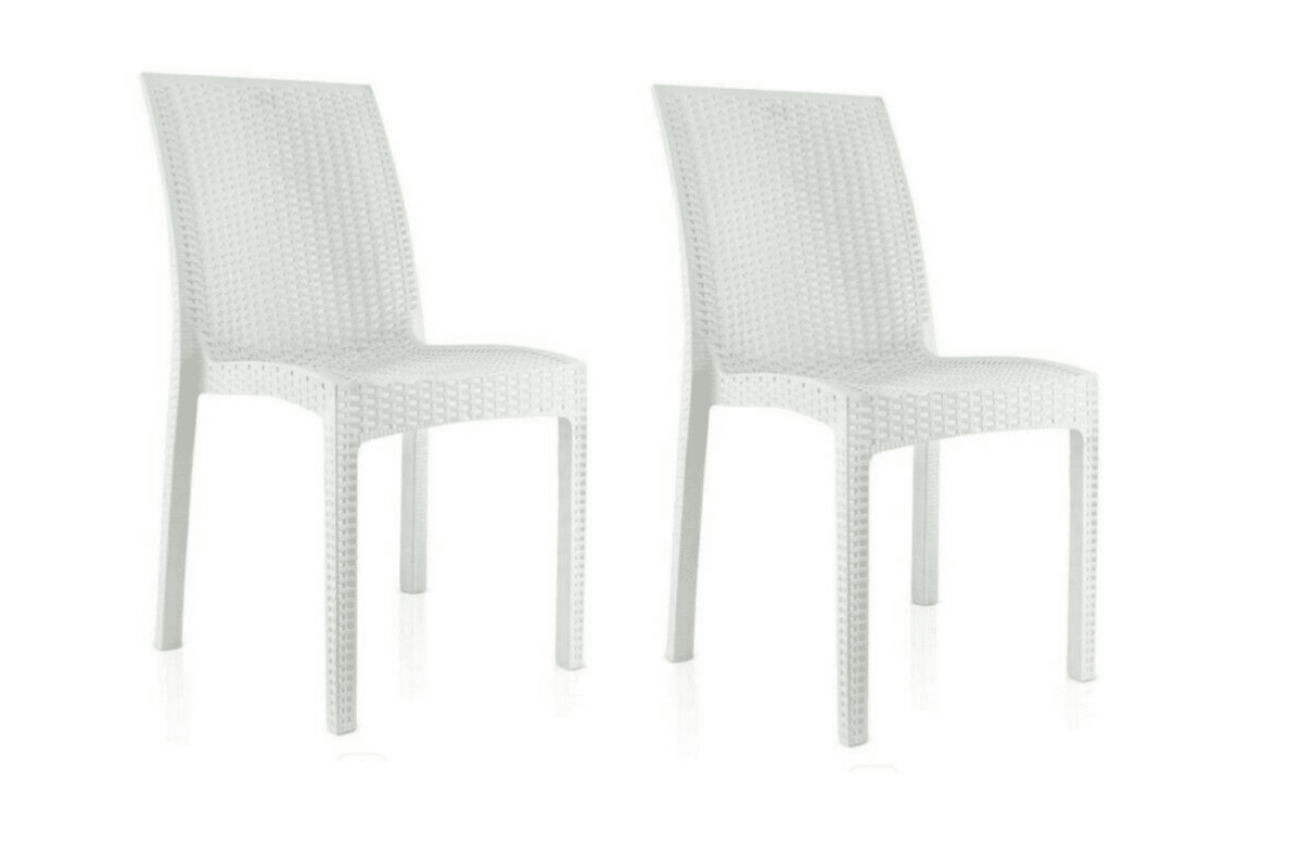 KIT 2 SILLAS POLIPROPILENO BAR SILLA RESTAURANTE INTERIOR EXTERIOR IMITACIÓN RATÁN SL BLANCO