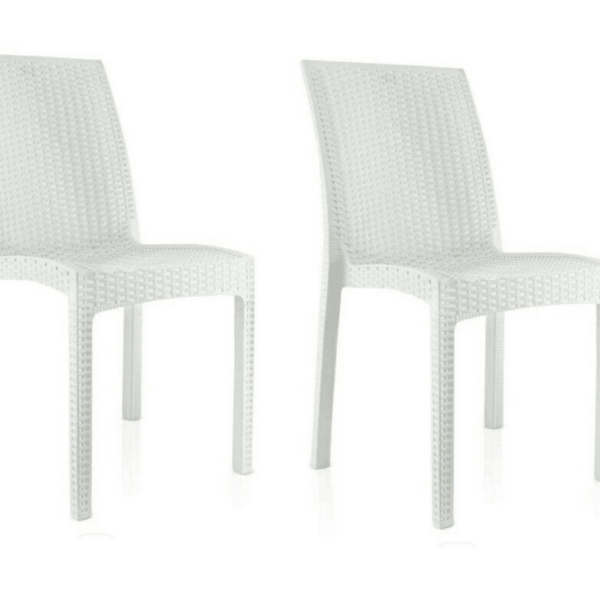 KIT 2 SILLAS POLIPROPILENO BAR SILLA RESTAURANTE INTERIOR EXTERIOR IMITACIÓN RATÁN SL BLANCO