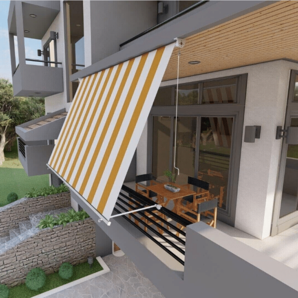 TOLDO DESPLEGABLE BALCÓN SIN CAJA 3x2,5 MT AMARILLO BLANCO 4902