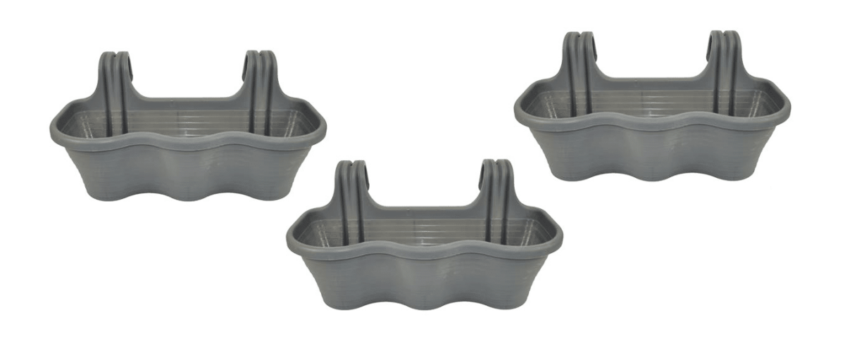 KIT 3 PIEZAS 3 PLAZAS JARDINERA BALCÓN BALCÓN PLÁSTICO GRIS CM 53x28x25 H 577d