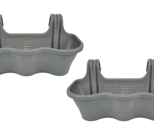 KIT 2 PIEZAS 3 PLAZAS JARDINERA BALCÓN BALCÓN PLÁSTICO GRIS CM 53x28x25 H 577d