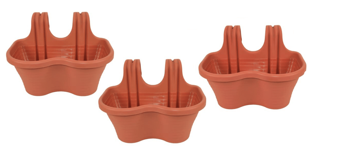 17656 KIT 3 PIEZAS 2 PLAZAS JARDINERA BALCÓN BALCÓN MARRÓN PLÁSTICO CM 37x28x25 H 607d