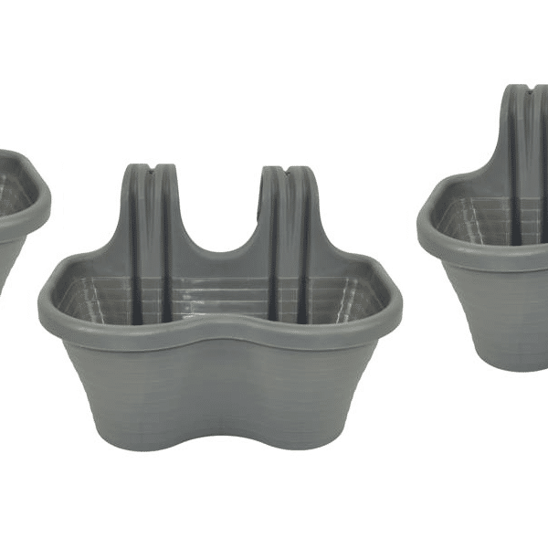 KIT 3 PIEZAS 2 PLAZAS JARDINERA BALCÓN BALCÓN PLÁSTICO GRIS CM 37x28x25 H 591d