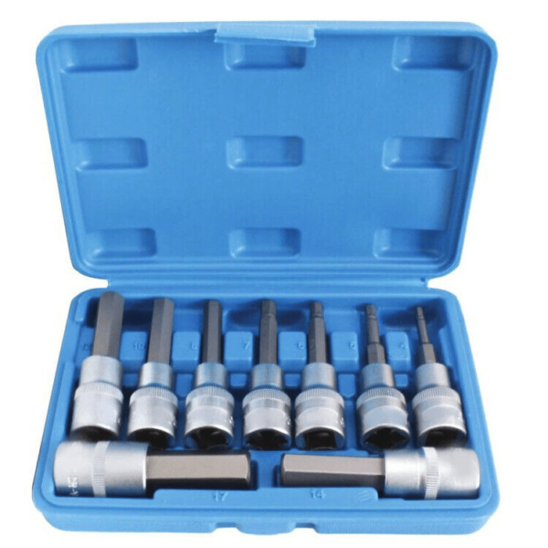 LLAVES DE TUBO HEXAGONALES CON PUNTAS 9 PIEZAS VASOS DE 80 MM 1/2" ACERO H4 H17 840sa