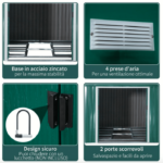 CASA TRASTERO CAJA DE JARDÍN CHAPA VERDE PORTAHERRAMIENTAS 13SQM 3.4x3.8 V01GN