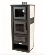 ESTUFA DE LEÑA VIDRIO DE ACERO 12 KW CON HORNO DE LEÑA cm 48x42x117 BEIGE RO248