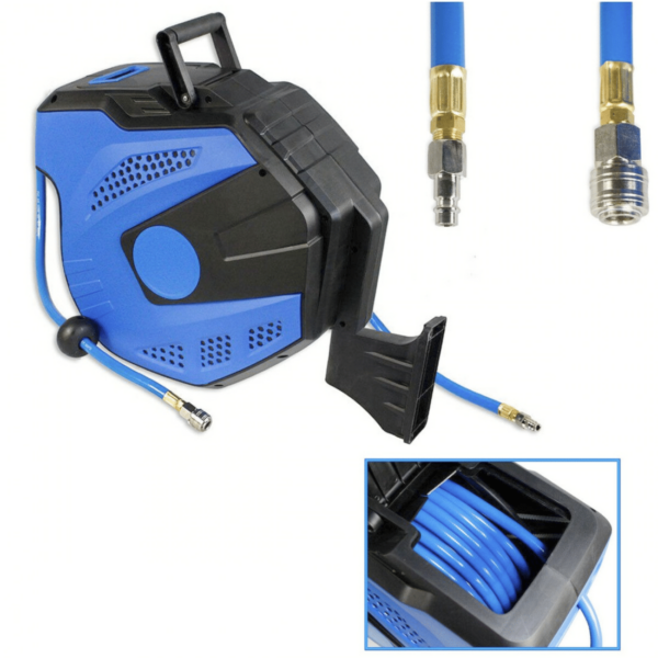 CARRETE DE MANGUERA DE AIRE COMPRIMIDO CARRETE CARRETE 15 + 2 Mt azul negro CARRETE