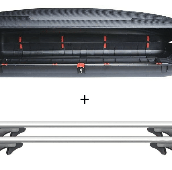 KIT BOX TRUNK + 2 BARRAS DE TECHO UNIVERSALES PARA PORTAEQUIPAJES 480LT 749