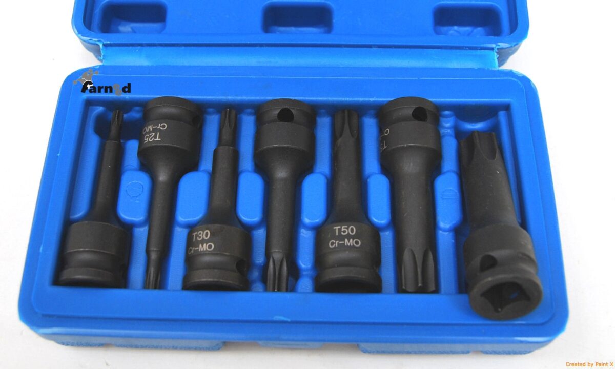 JUEGO DE LLAVES DE VASO TORX 3/8 T20 T60 IMPACT 60 MM 7 PIEZAS LLAVES DE CASSETTE 329 C