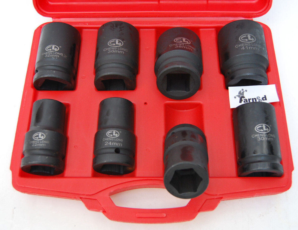 JUEGO DE 8 VASOS DE 1" PULGADAS HEX IMPACT 21 - 41 MM PISTOLA DE DESTORNILLADOR GRANDE