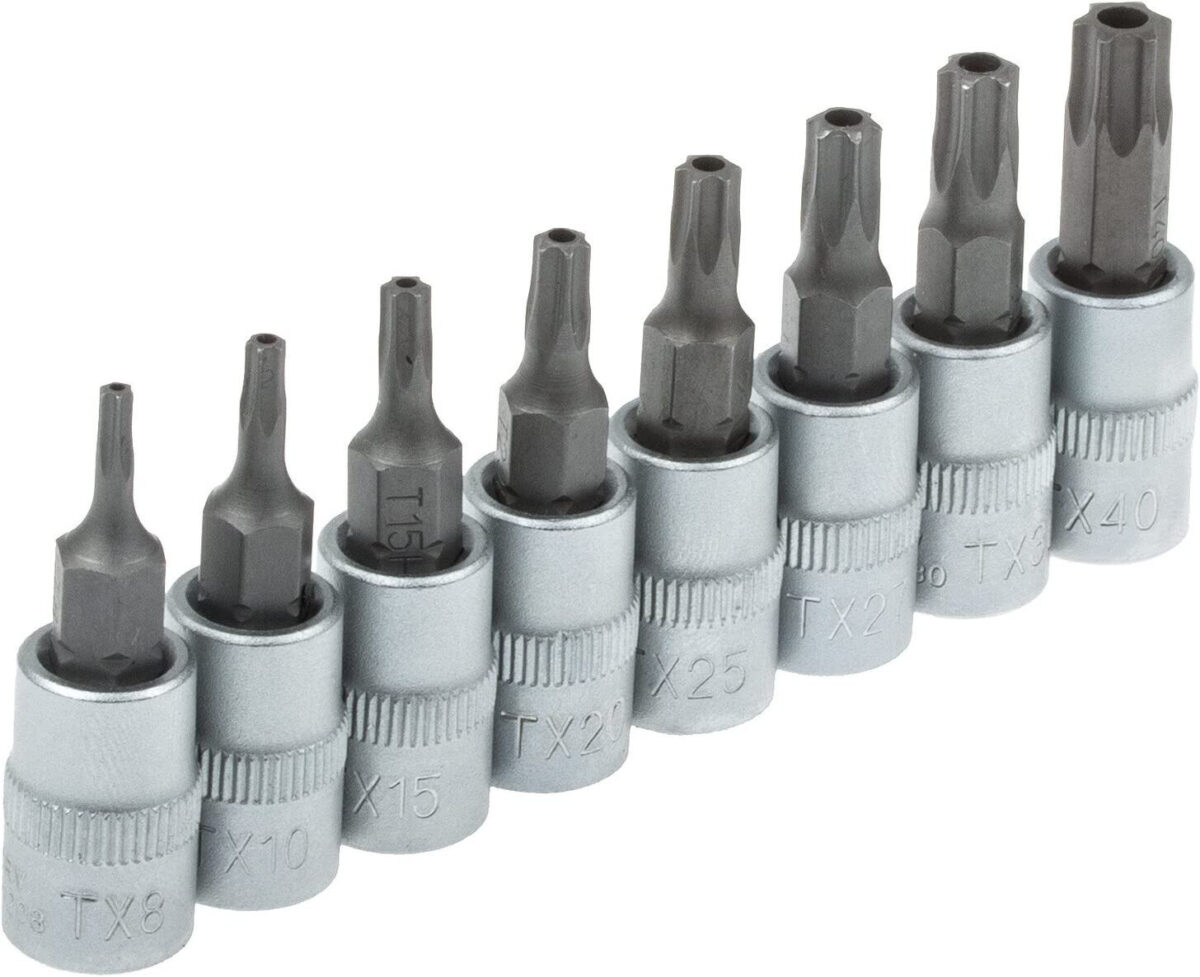 JUEGO DE LLAVES DE VASO TORX 8 PIEZAS TX8 TX40 LLAVES DE 1/4" 37 MM CON AGUJERO 881sa