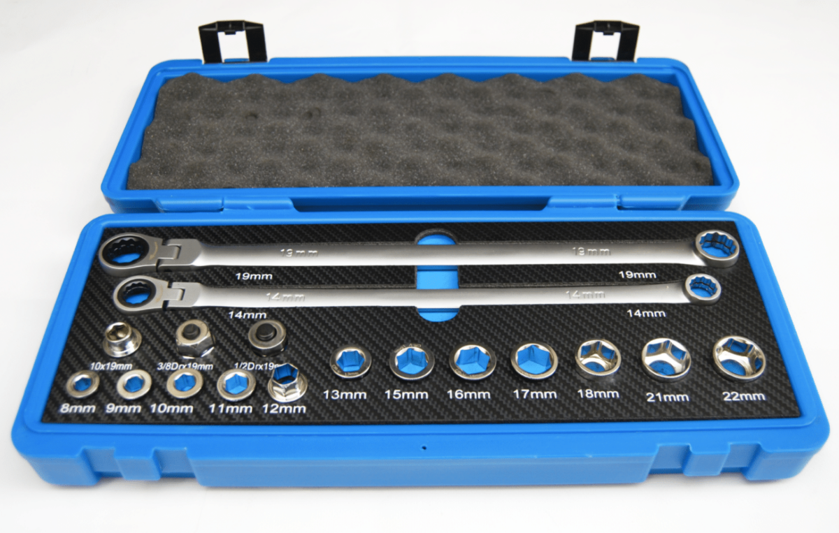 20090 LLAVES DE CARRACA GIRATORIAS 14 19 MM + VASCOS DE 8 A 22 MM ADAPTADORES DE BROCAS 616 B