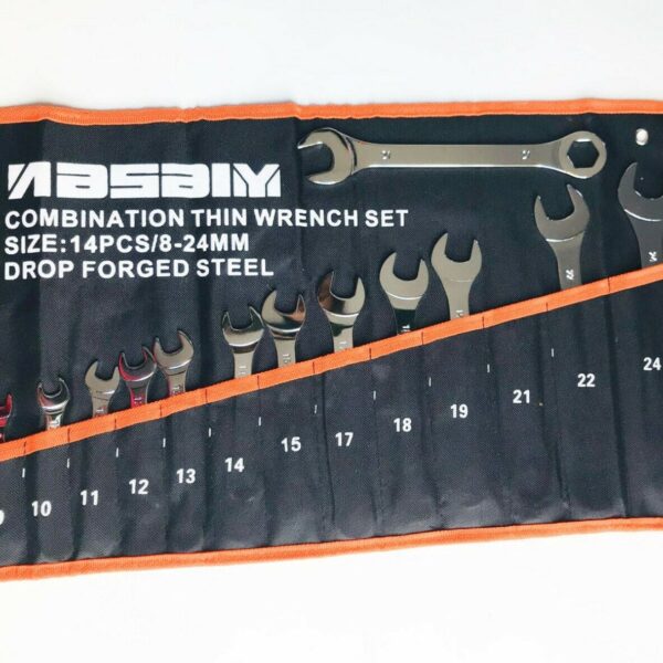 JUEGO DE LLAVES COMBINADAS HEXAGONALES FINAS 8 24 MM PLANAS 14 PIEZAS FUNDA MECÁNICA 451