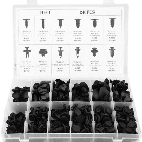 CLIP REMACHES TORNILLOS DE FIJACIÓN PLÁSTICO 240 PIEZAS PANELES DE CARROCERÍA 190BA