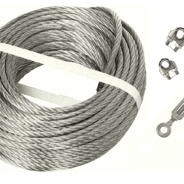 KIT DE CUERDA COMERCIAL + ABRAZADERA TENSORA CABRESTANTE DE GANCHO DE OJO DE ACERO 10MM