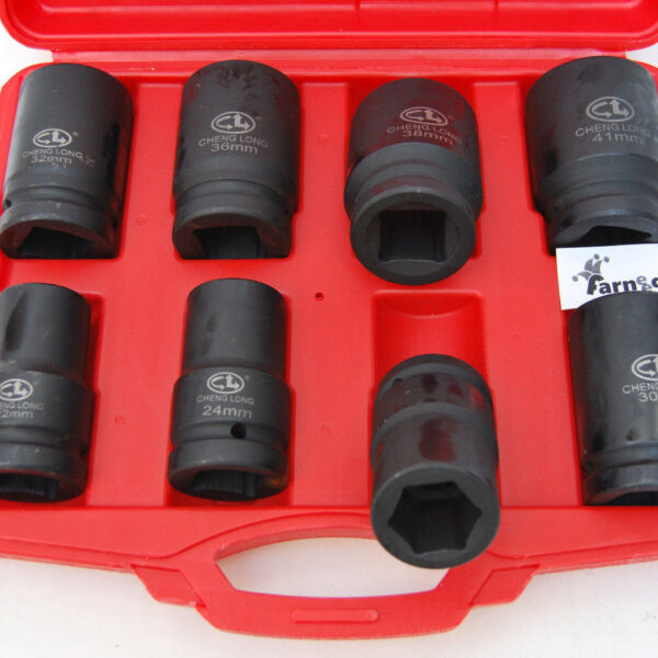 JUEGO DE 8 3/4" VASOS DE IMPACTO HEXAGONALES DE 21 - 41 MM PARA PISTOLAS DESTORNILLADORAS GRANDES