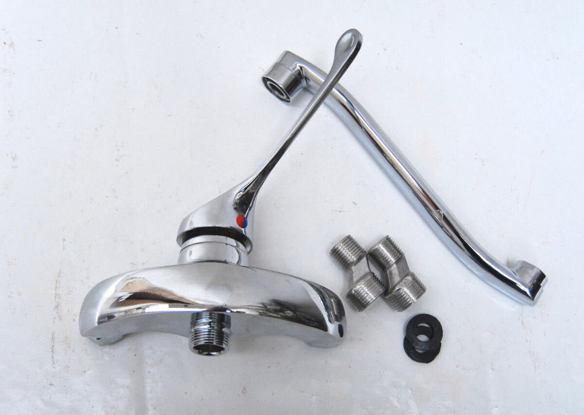 22066 GRIFO MEZCLADOR FREGADERO LAVABO DE PARED PALANCA CLINIC CAÑO LARGO M15