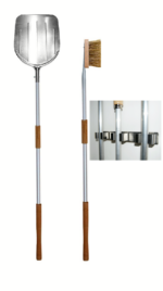 KIT DE PALA PARA PIZZA PIZZAS PALA DE HORNO DE LEÑA Q.+ CEPILLO P.+ SOPORTE DE PARED 3 PIEZAS