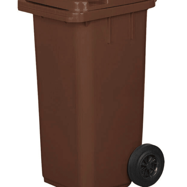 CUBO DE BASURA 120 LT EN840 NORMAS HACCP TAPA MARRÓN