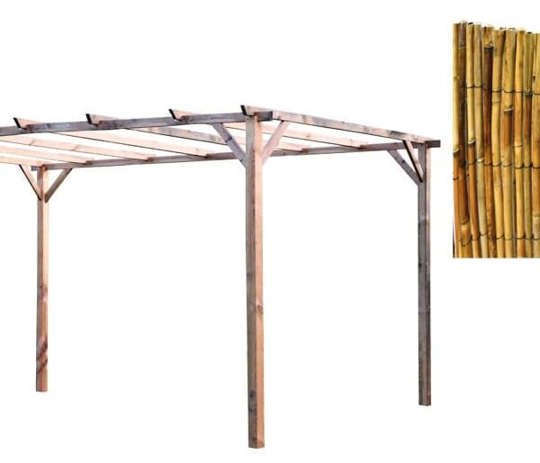 Kit de pérgola con pérgola de madera 3x4 mt cubierta arella cañas de bambú 3x5 898cin