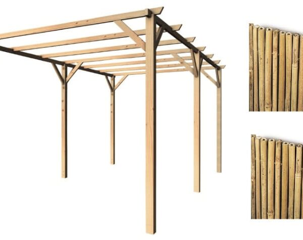 Kit de pérgola con pérgola de madera 3x5 mt cubierta 2 piezas arella 2.5x3 mt caña de bambú 631