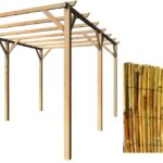 KIT PÉRGOLA PÉRGOLA DE MADERA 3X5 MT CON CUBIERTA DE CAÑA DE BAMBÚ ARELLA 898V