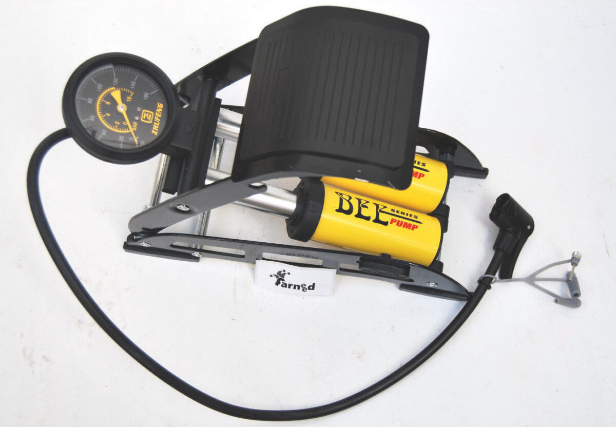 22076 BOMBA INFLADORA DE PEDAL PISTÓN DE DOBLE CILINDRO MANÓMETRO NEUMÁTICO PROFESIONAL 274