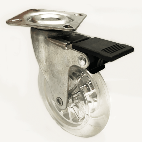 RUEDAS CARRO DE RUEDAS CARRO GIRATORIO TRANSPARENTE CON FRENO 4" 100 mm