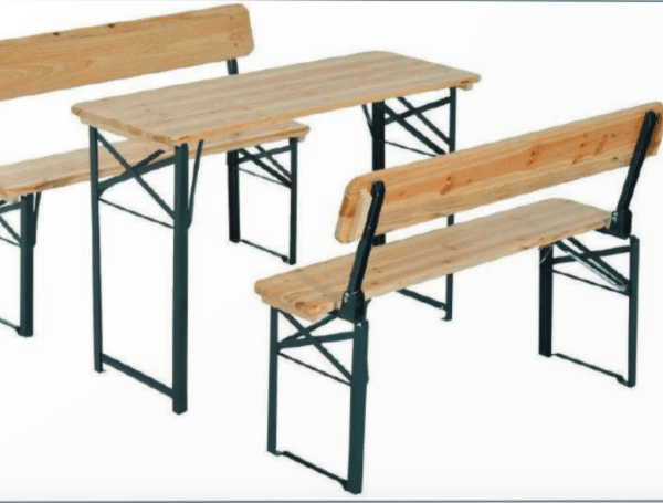 SET CERVECERÍA MESA + BANCOS BANCO RESPALDO FERIAS DE LA MADERA 115x60 CM 377